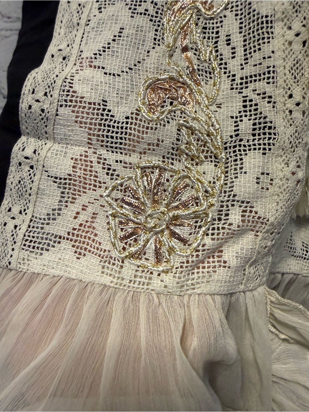VENUS Black Top with Cream Crochet Trim - Picture 4 of 8